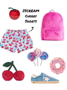 Cherry Print Kids Shorts in Pink & Light Blue - IScream